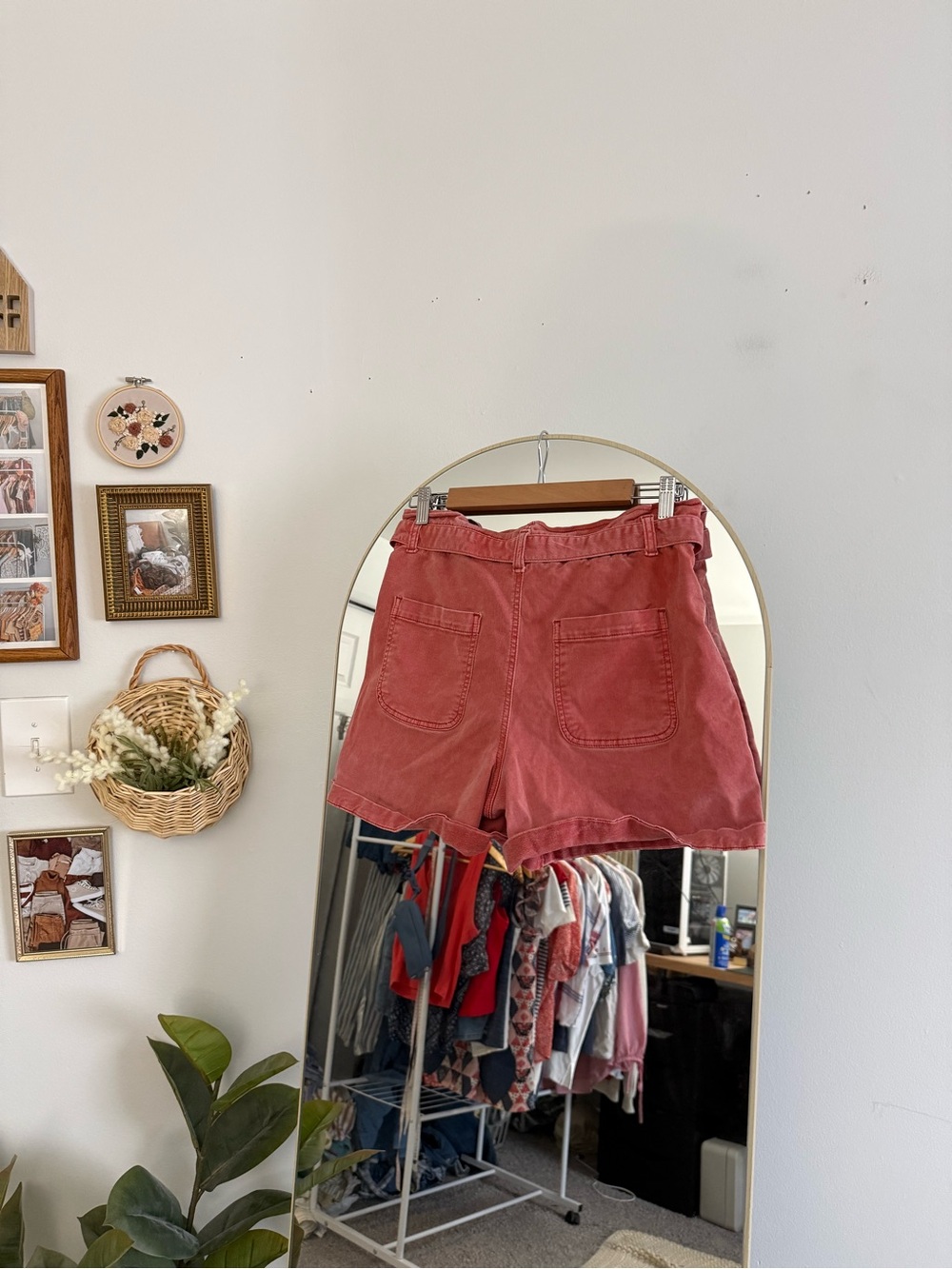 LOFT Coral Red High-Waist Paperbag Belted Shorts - Picture 6 of 9